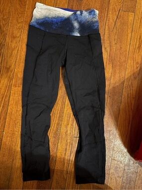 lululemon athletica Black Leggings with Blue/White Waistband